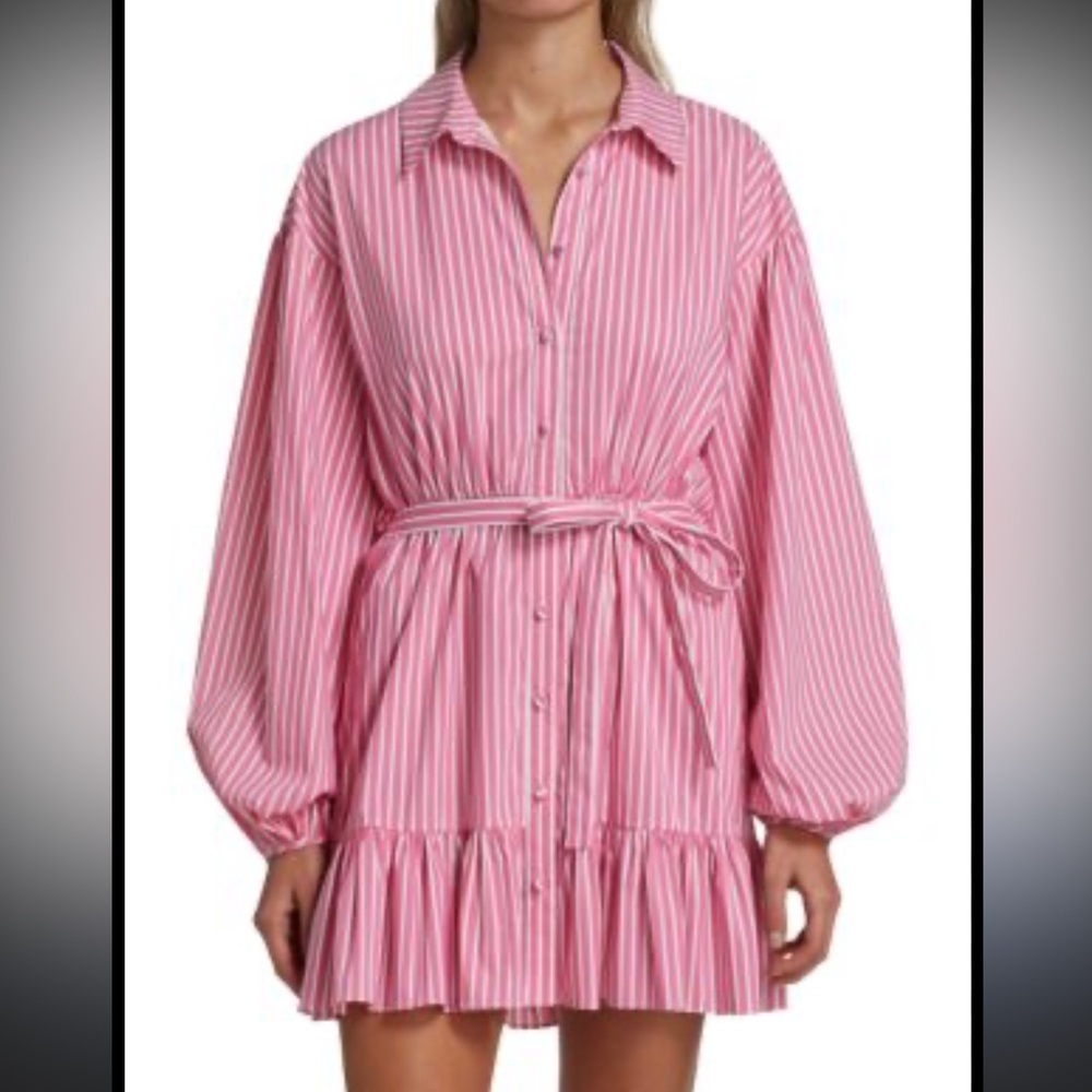 Cinq à Sept Pink Kelly Belted Pinstripe Dress small 4